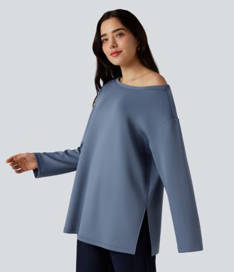 Lässiges Sweatshirt mit U-Boot-Ausschnitt und langen Ärmeln