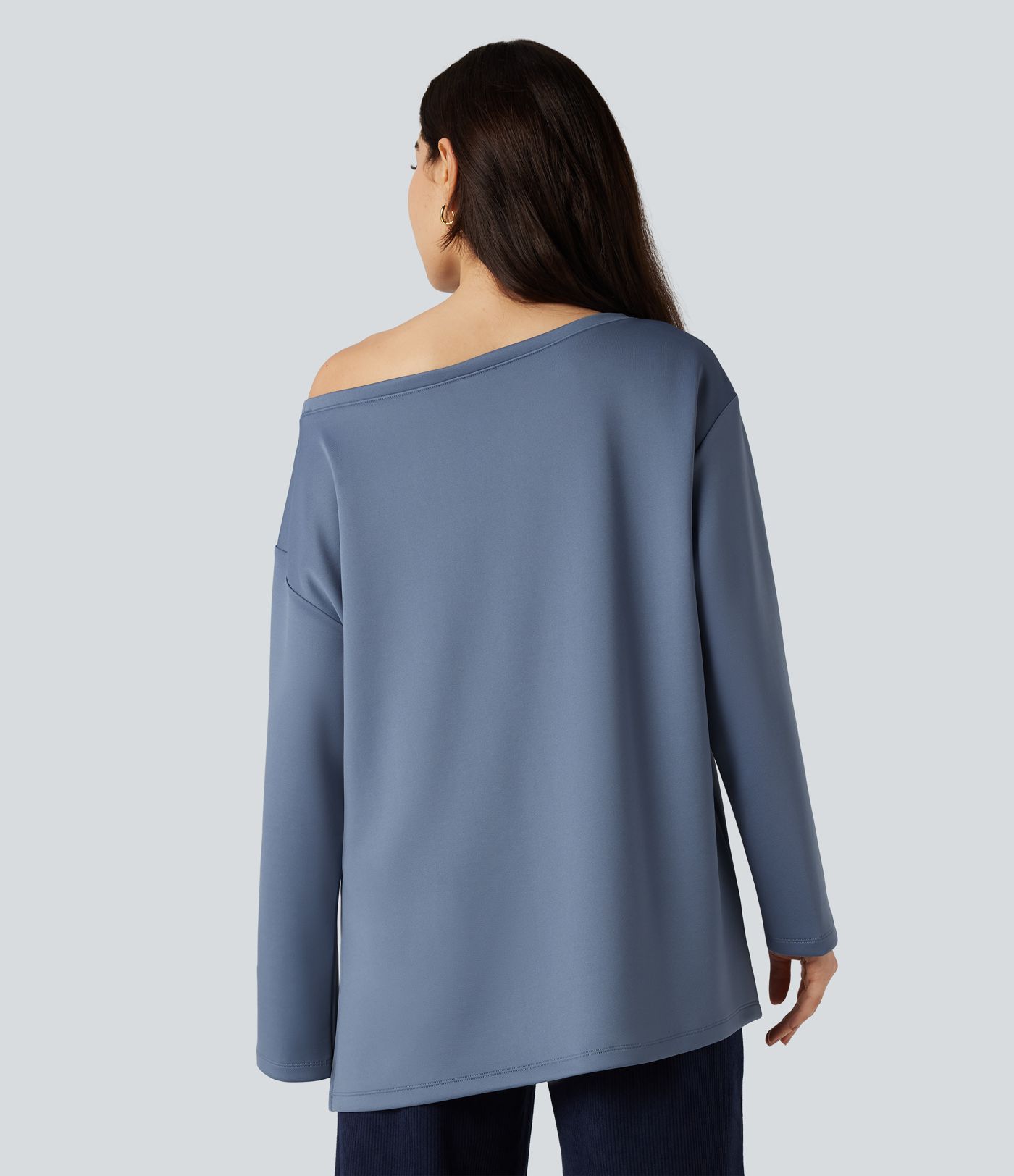 Lässiges Sweatshirt mit U-Boot-Ausschnitt und langen Ärmeln