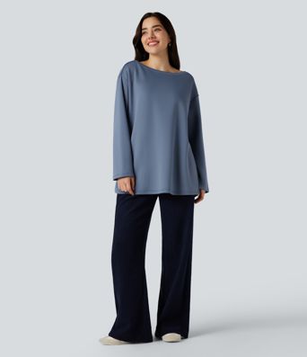 Lässiges Sweatshirt mit U-Boot-Ausschnitt und langen Ärmeln