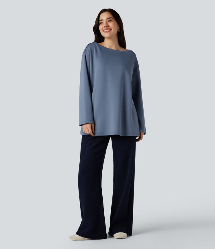 Lässiges Sweatshirt mit U-Boot-Ausschnitt und langen Ärmeln