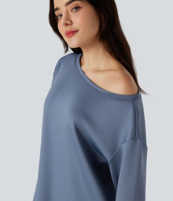 Lässiges Sweatshirt mit U-Boot-Ausschnitt und langen Ärmeln