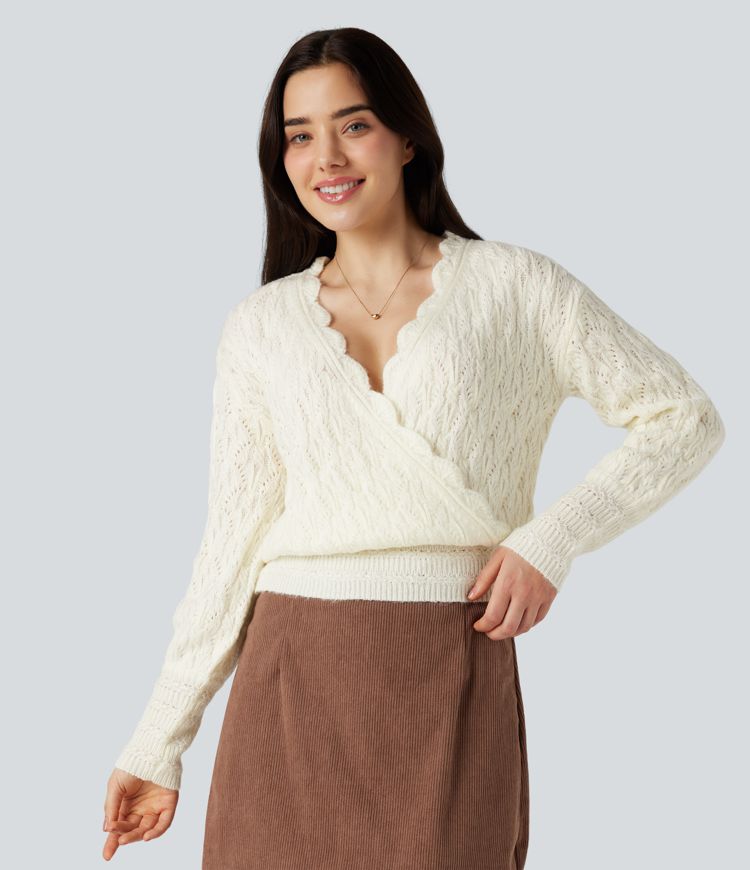 Pull portefeuille col V manches longues