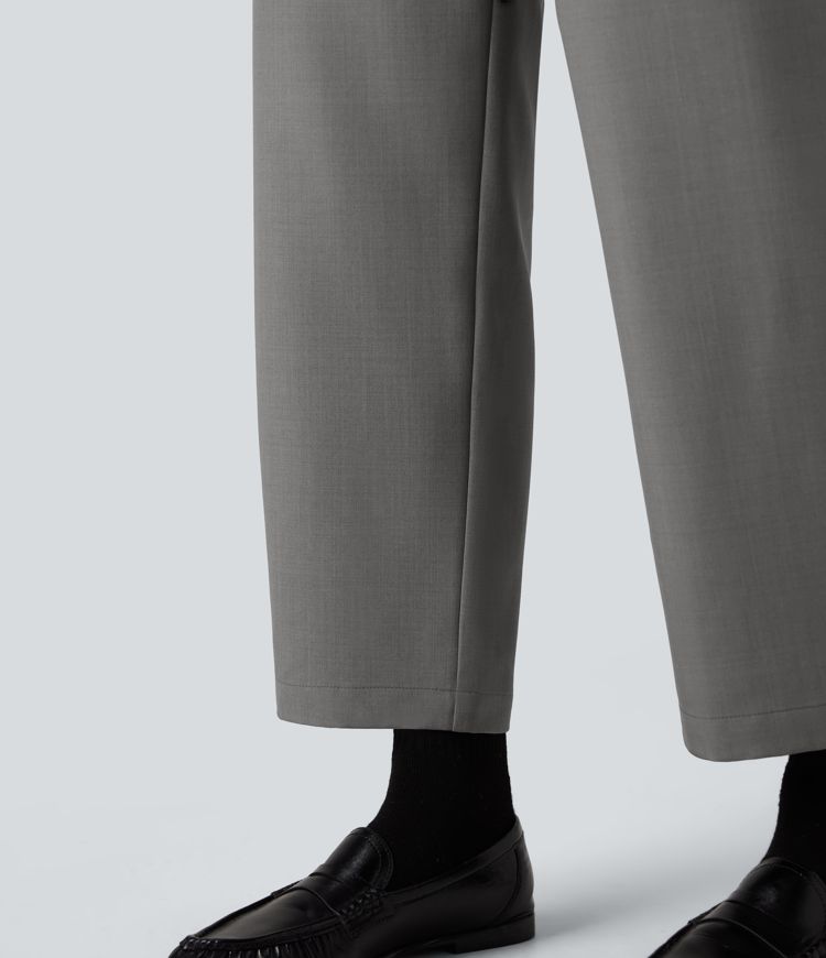 Pantalon tailleur barrel taille haute avec poches