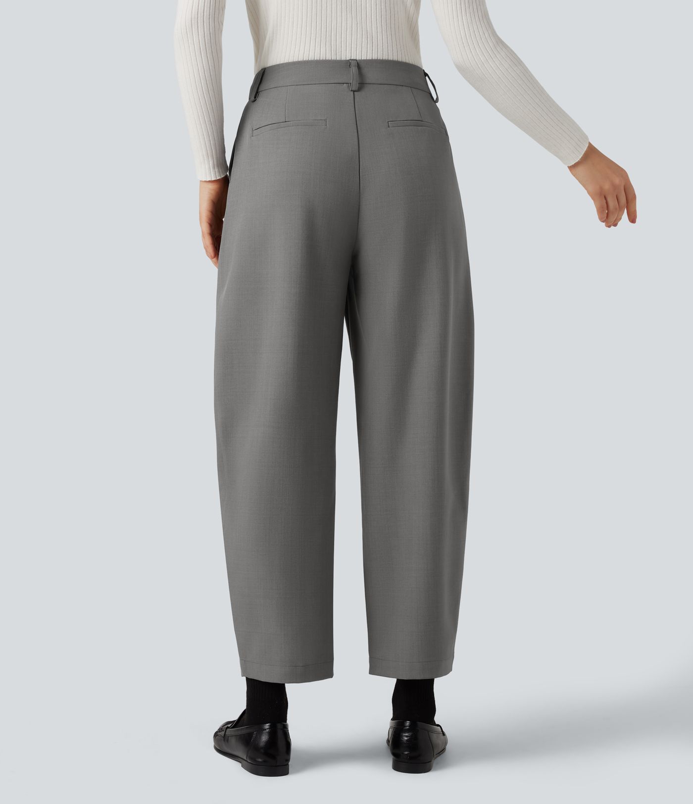 Pantalon tailleur barrel taille haute avec poches