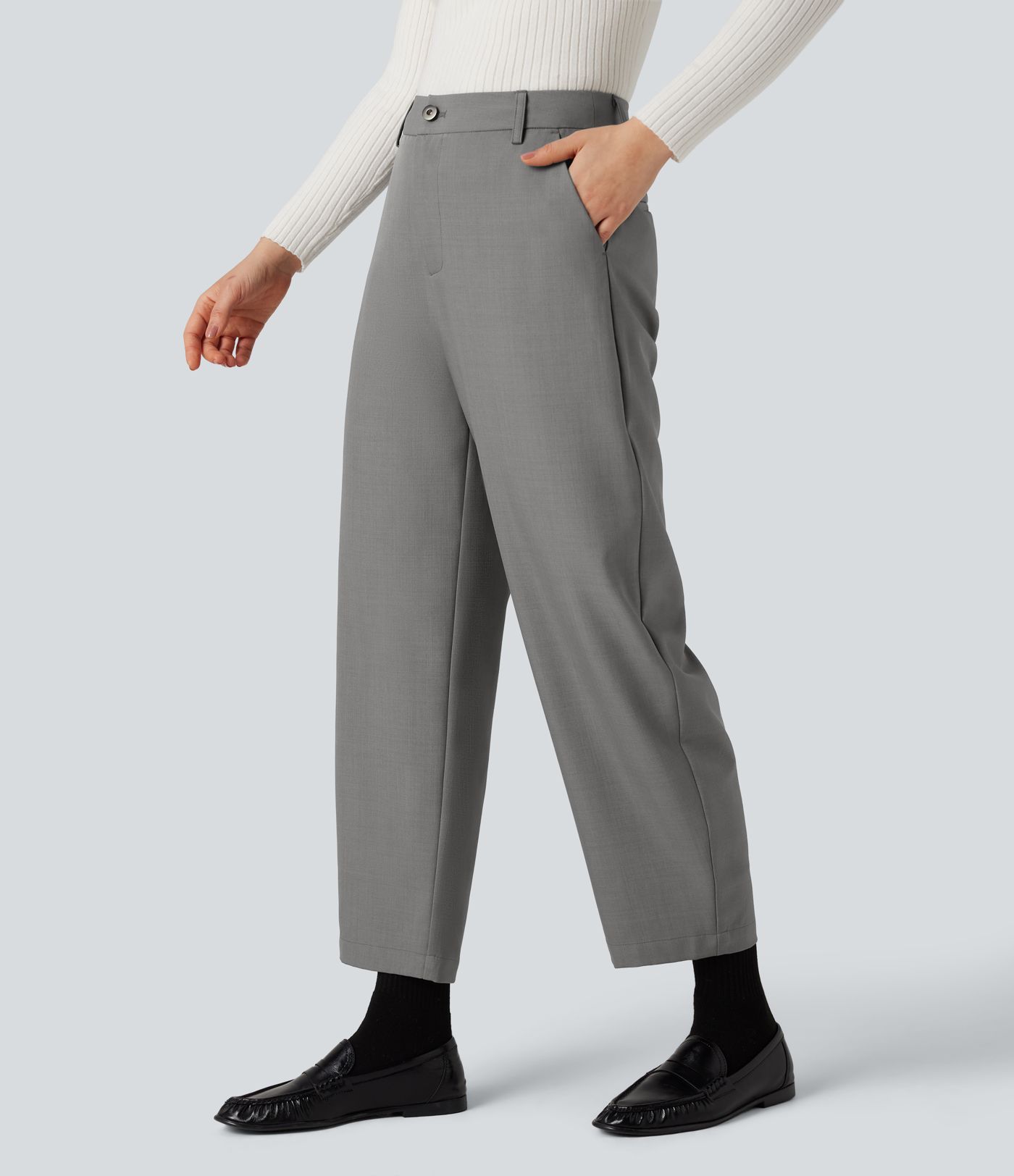 Pantalon tailleur barrel taille haute avec poches