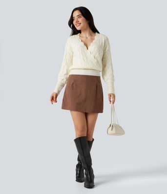 V Neck Long Sleeve Wrapped Casual Sweater
