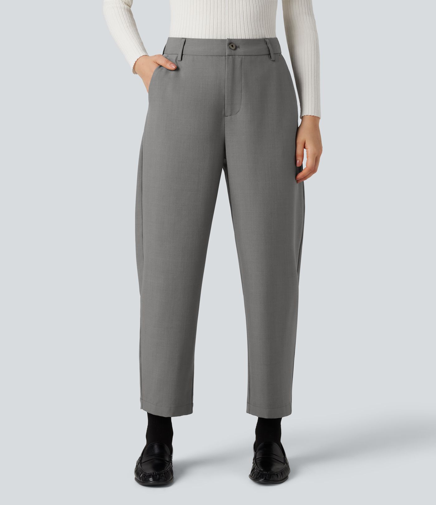 Pantalon tailleur barrel taille haute avec poches