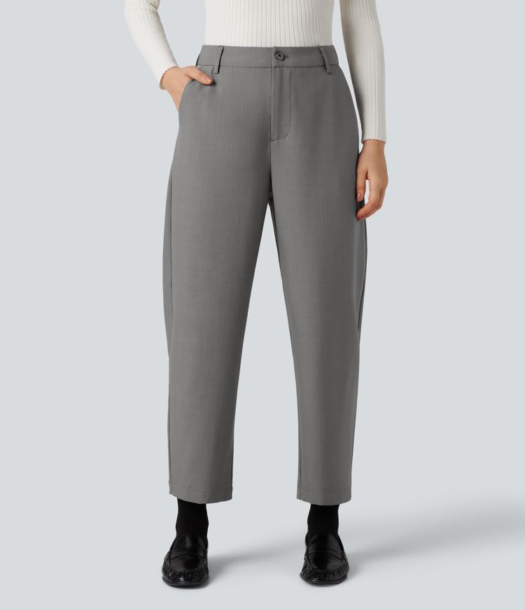 Pantalon tailleur barrel taille haute avec poches