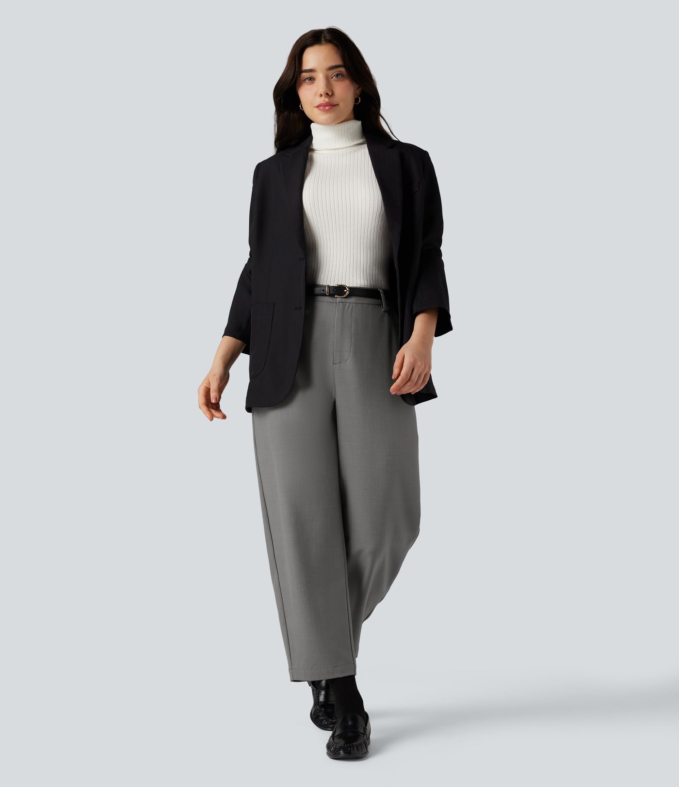 Pantalon tailleur barrel taille haute avec poches