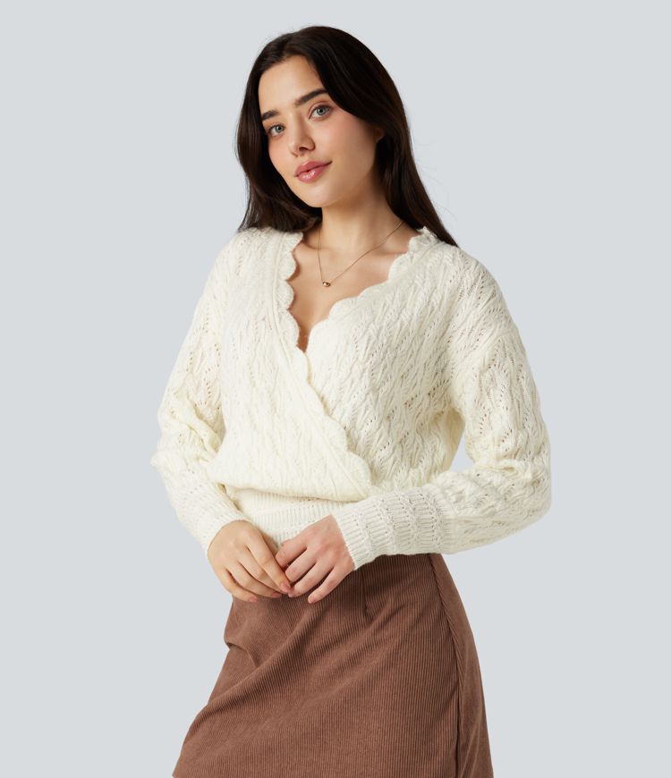 Pull portefeuille col V manches longues