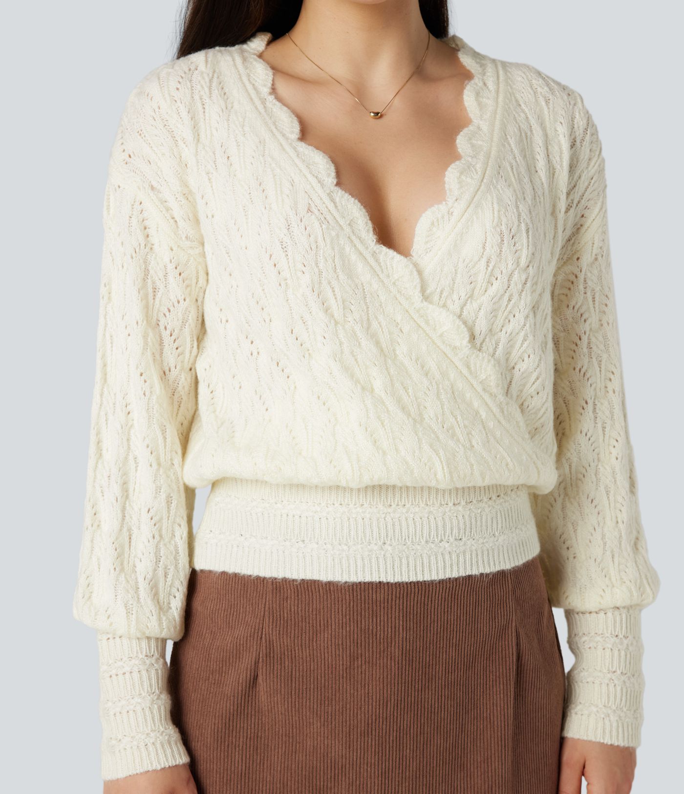 V Neck Long Sleeve Wrapped Casual Sweater