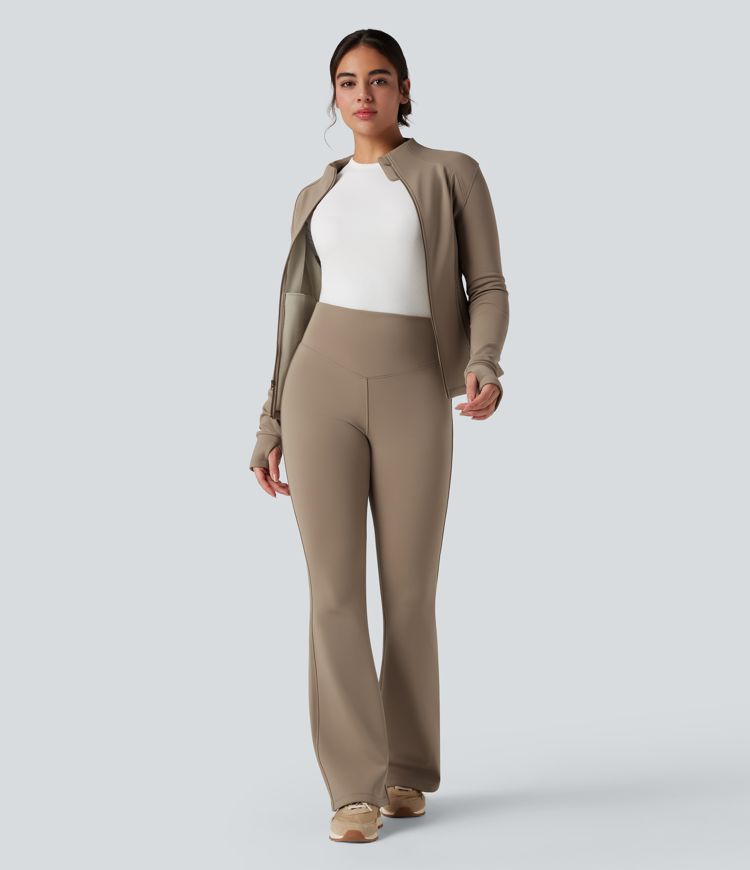 High Waisted Fleece Yoga Flared Leggings