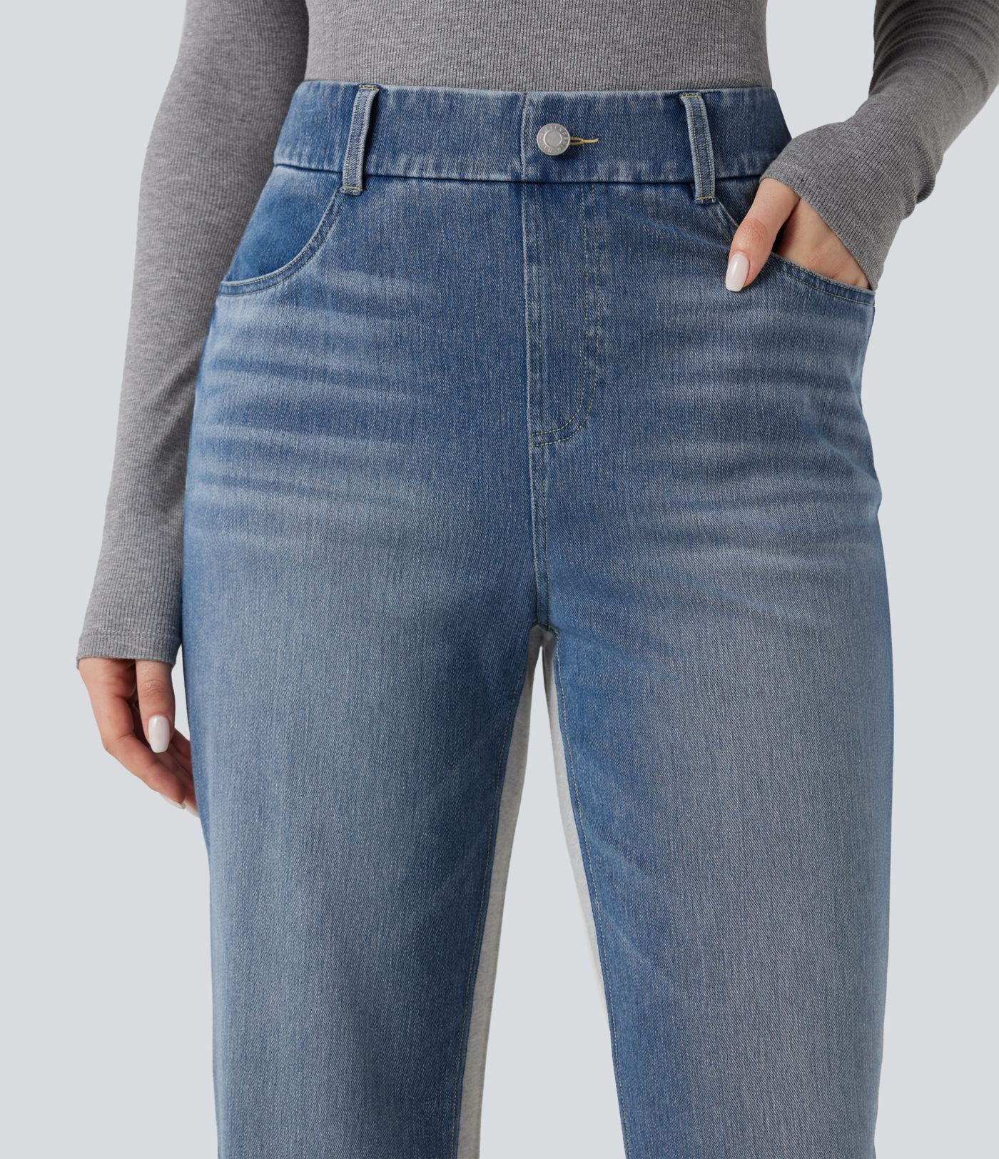 Halara Flex™ hochtaillierte, lässige Color-Block-Jeans mit geradem Bein und Taschen