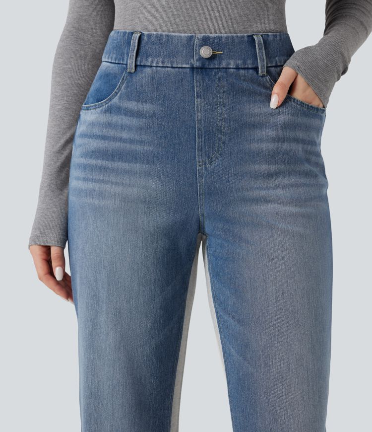 Halara Flex™ High-waisted Color Block Casual Straight-leg Jeans with Pockets