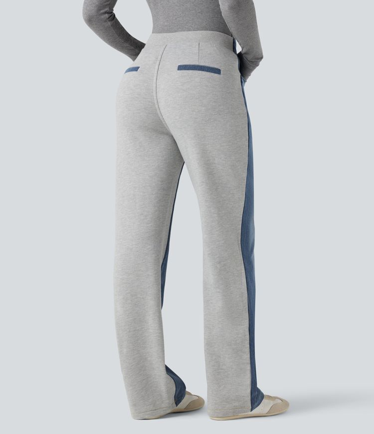 Halara Flex™ High-waisted Color Block Casual Straight-leg Jeans with Pockets