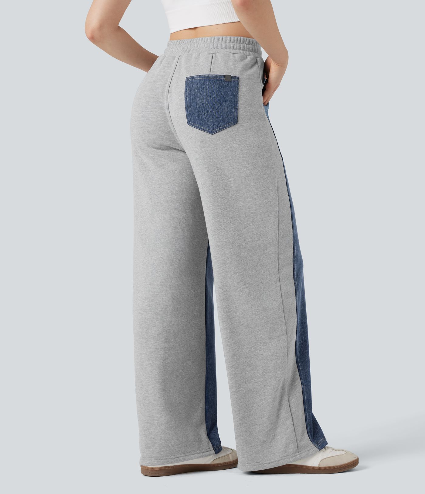 Halara Flex™ High-waisted Drawstring Color Block Casual Wide-leg Sweatpants Jeans with Pockets