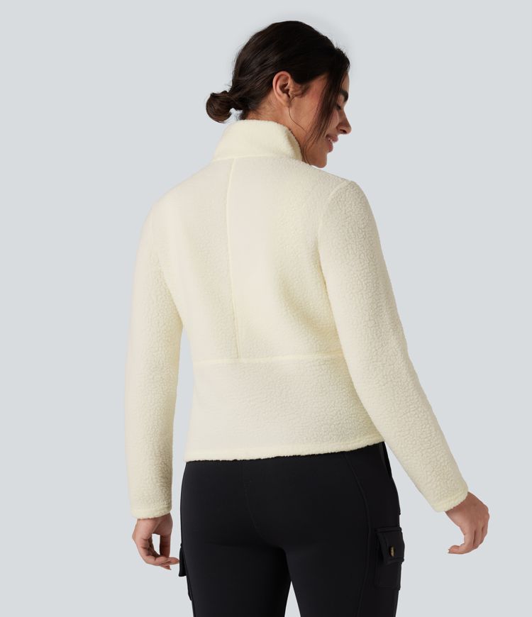 Half Zipper Long Sleeve Hiking Fleece Sports Top with Pockets