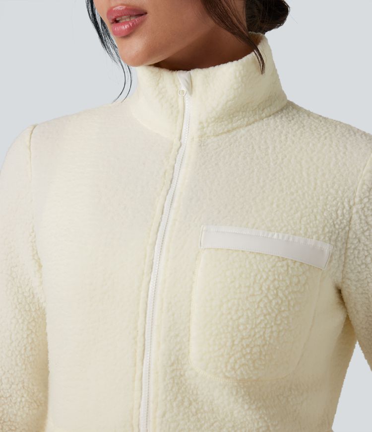 Half Zipper Long Sleeve Hiking Fleece Sports Top with Pockets