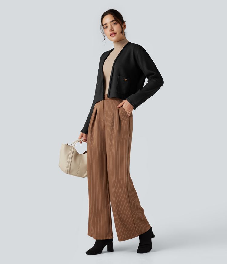 Long Sleeve Open Front Work Cardigan with Pockets