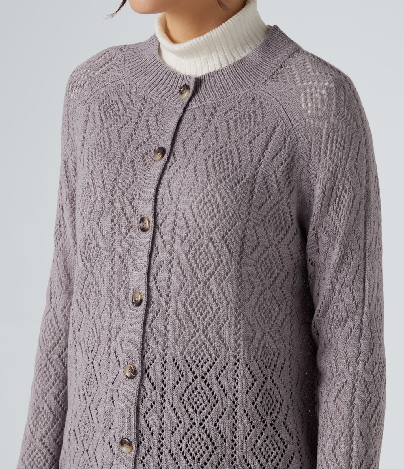 Cardigan ajouré col rond manches longues avec boutons