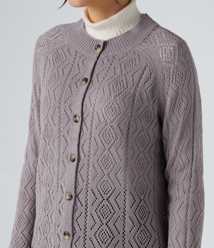 Cardigan ajouré col rond manches longues avec boutons