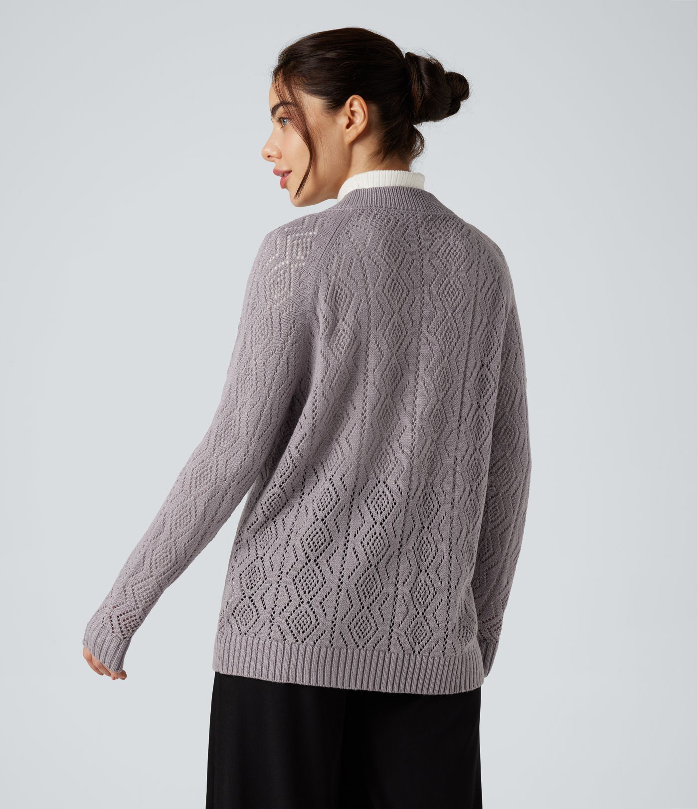 Cardigan ajouré col rond manches longues avec boutons