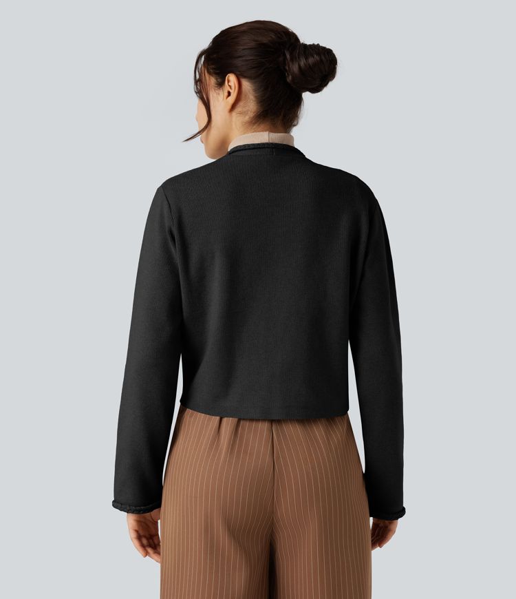 Long Sleeve Open Front Work Cardigan with Pockets