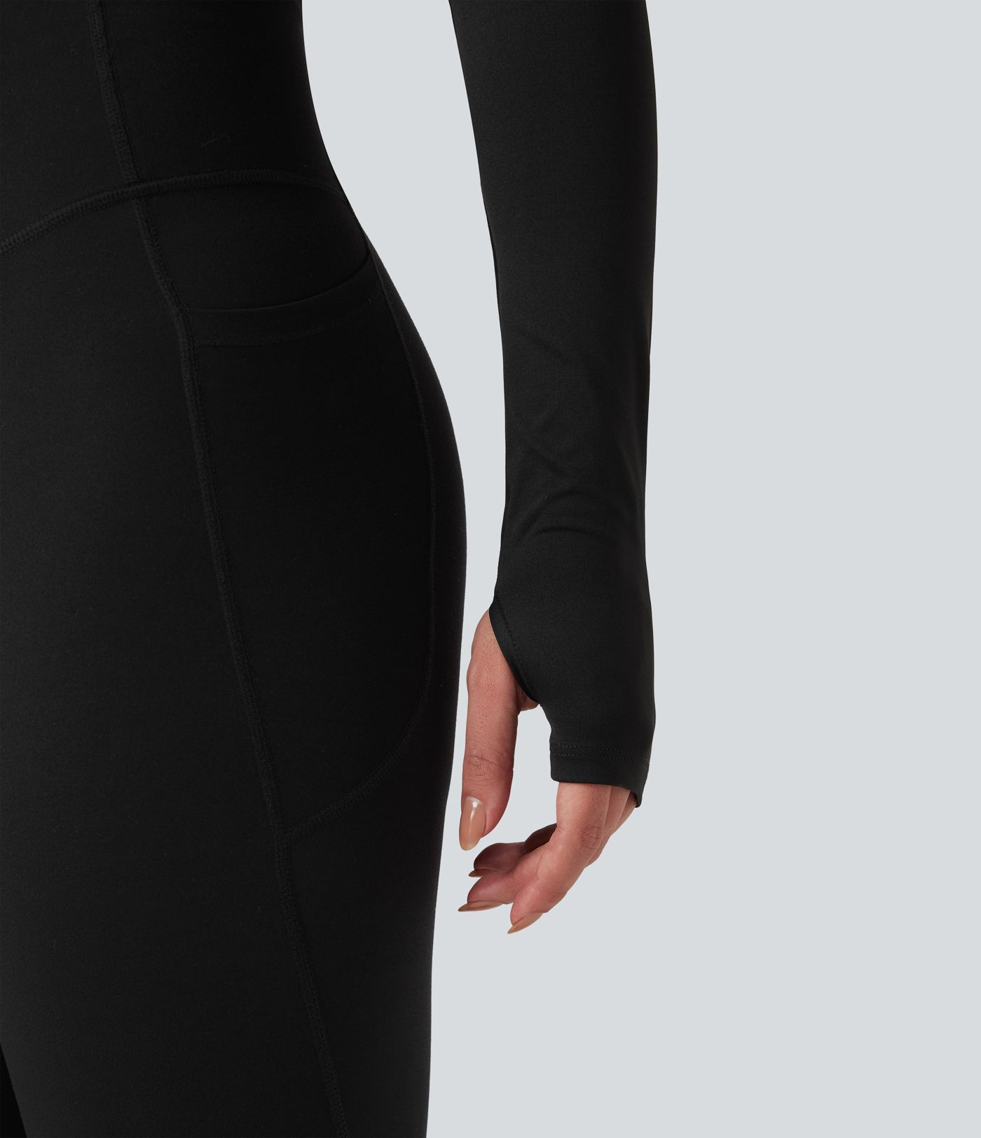 U-Neck Backless Long Sleeve Thumb Holes Adjustable Hook Cropped Yoga Sports Top