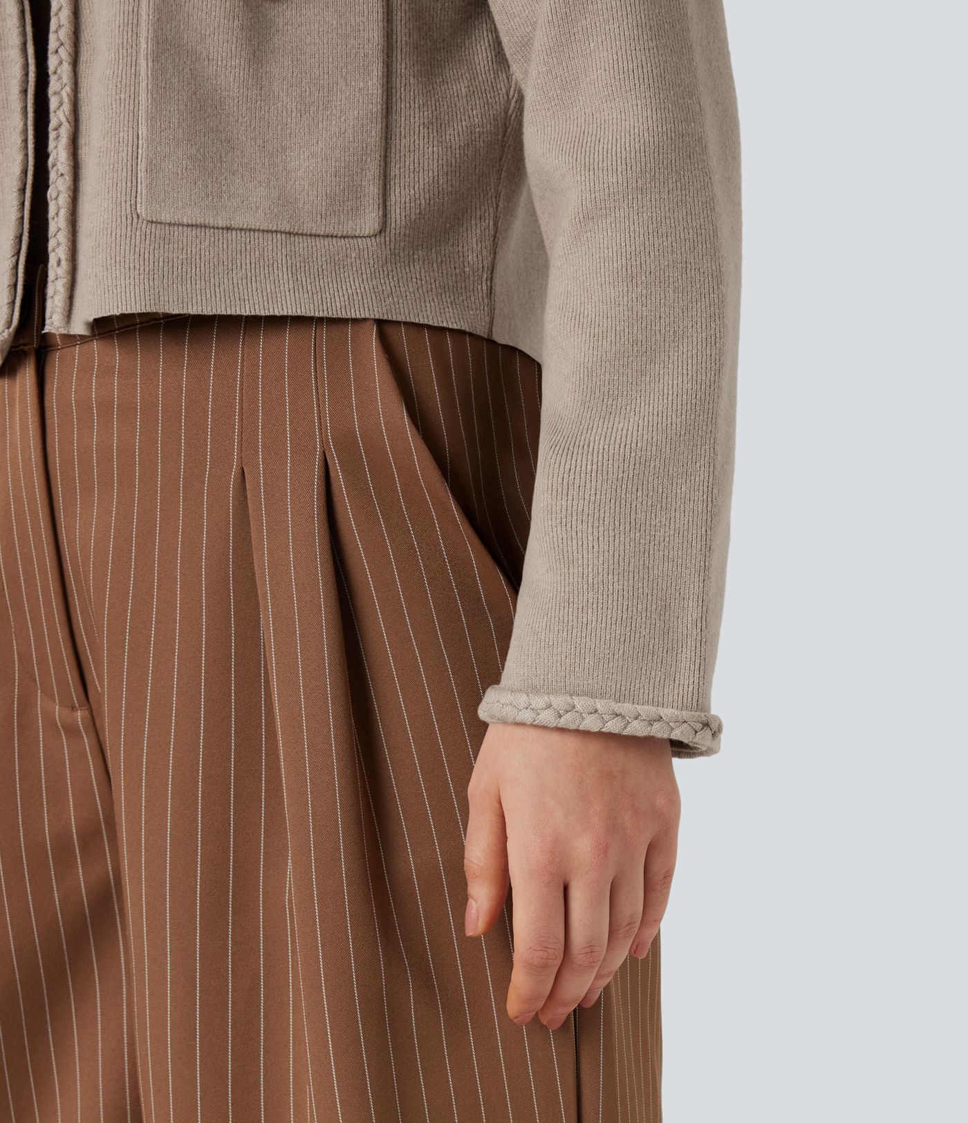 Long Sleeve Open Front Work Cardigan with Pockets