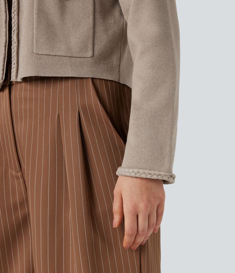 Long Sleeve Open Front Work Cardigan with Pockets