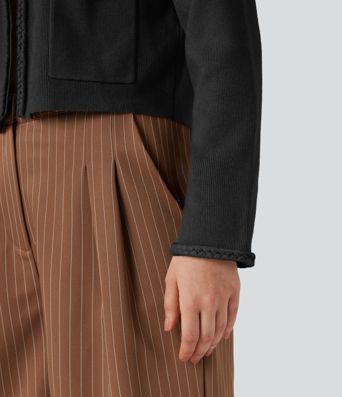 Long Sleeve Open Front Work Cardigan with Pockets