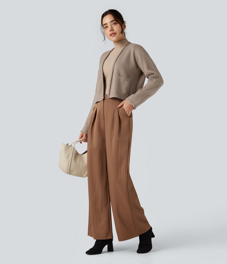 Long Sleeve Open Front Work Cardigan with Pockets