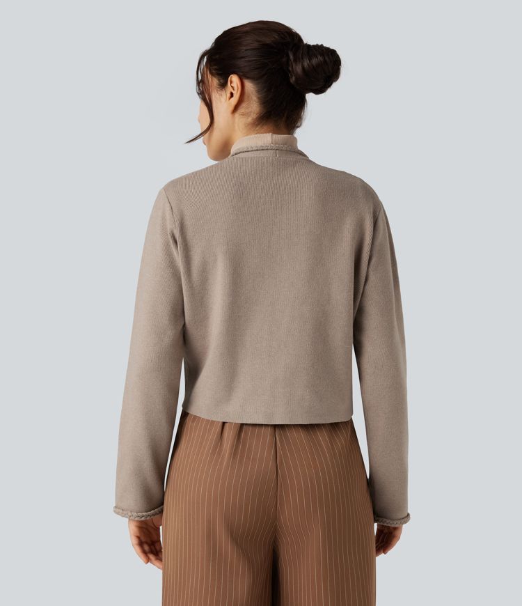 Long Sleeve Open Front Work Cardigan with Pockets