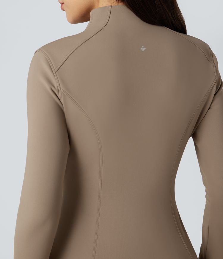 Long Sleeve Thumb Hole Fleece Workout Jacket with Pockets