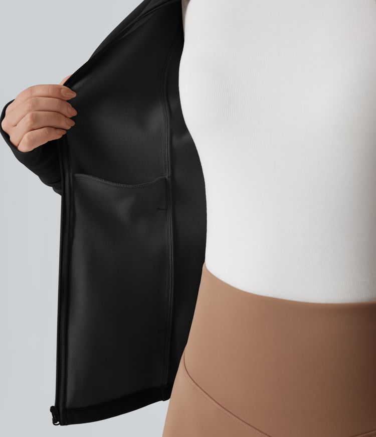 Fleece-Trainingsjacke mit langen Ärmeln, Daumenlöchern und Taschen