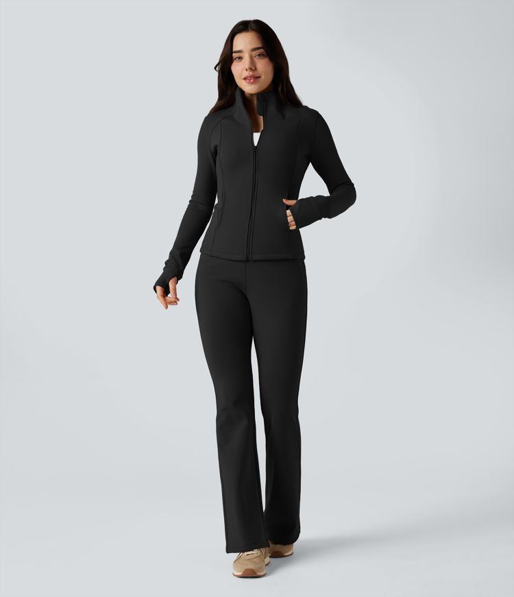 Fleece-Trainingsjacke mit langen Ärmeln, Daumenlöchern und Taschen