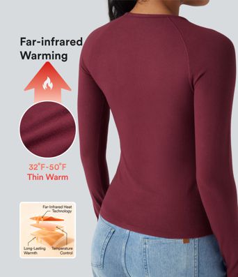 Halara HeatCore Round Neck Long Sleeve Thumb Holes Slim Casual Warming Top