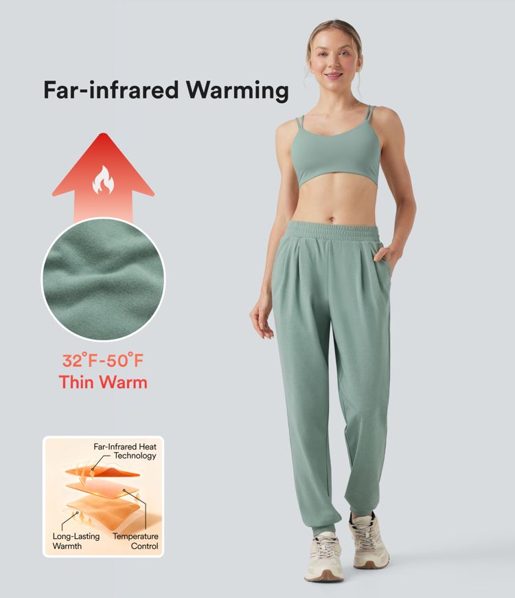 Mid Rise Heathered Fleece Warming Dance Joggers with Pockets