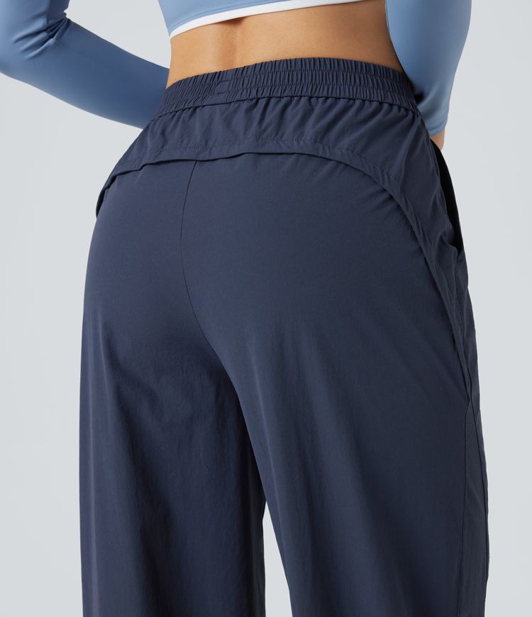 Pantalon yoga baggy taille haute avec cordon de serrage ajustable et poches