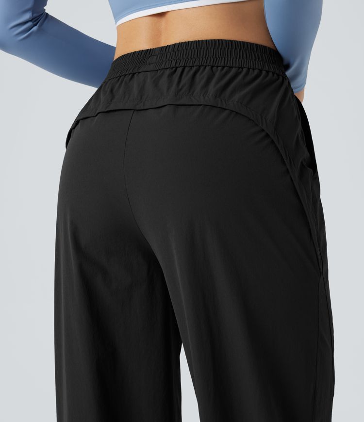 Pantalon yoga baggy taille haute avec cordon de serrage ajustable et poches