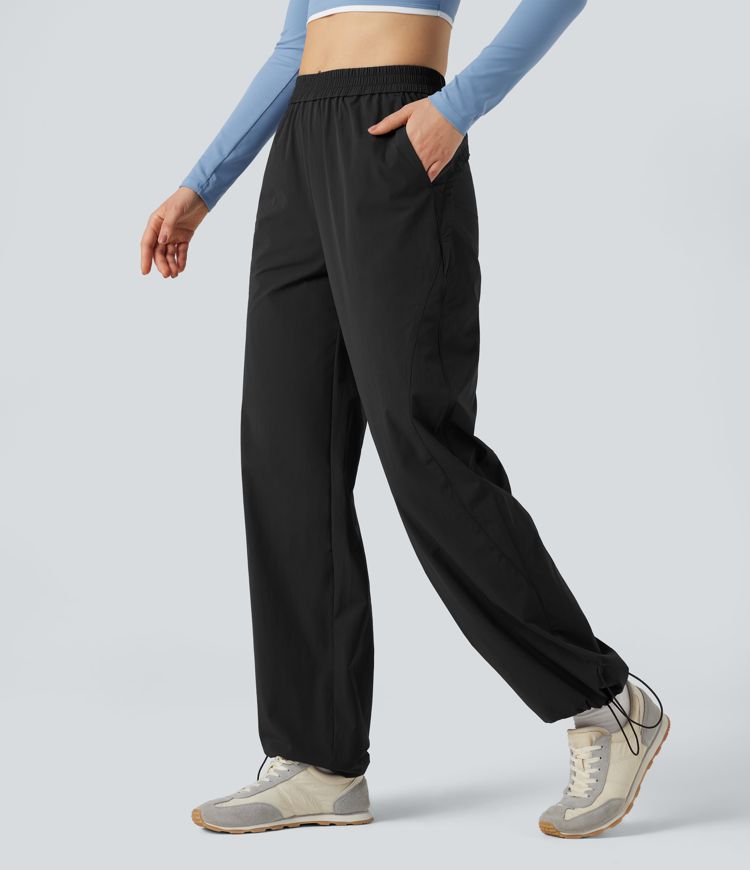 Pantalon yoga baggy taille haute avec cordon de serrage ajustable et poches