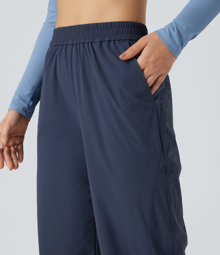 Pantalon yoga baggy taille haute avec cordon de serrage ajustable et poches