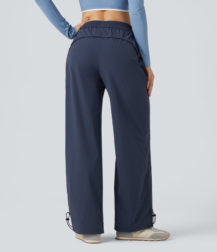 Pantalon yoga baggy taille haute avec cordon de serrage ajustable et poches