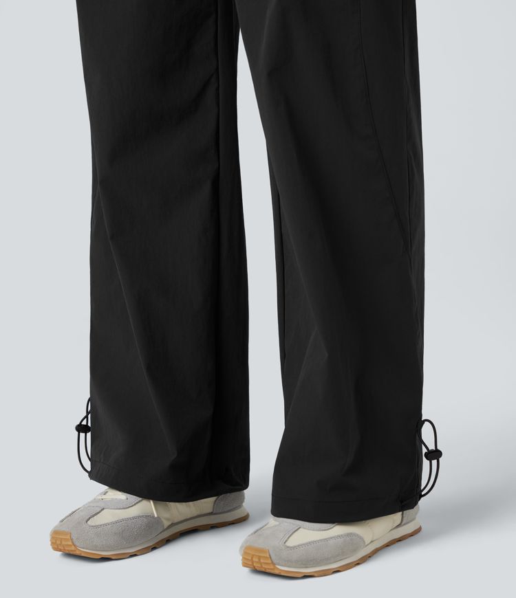 Pantalon yoga baggy taille haute avec cordon de serrage ajustable et poches