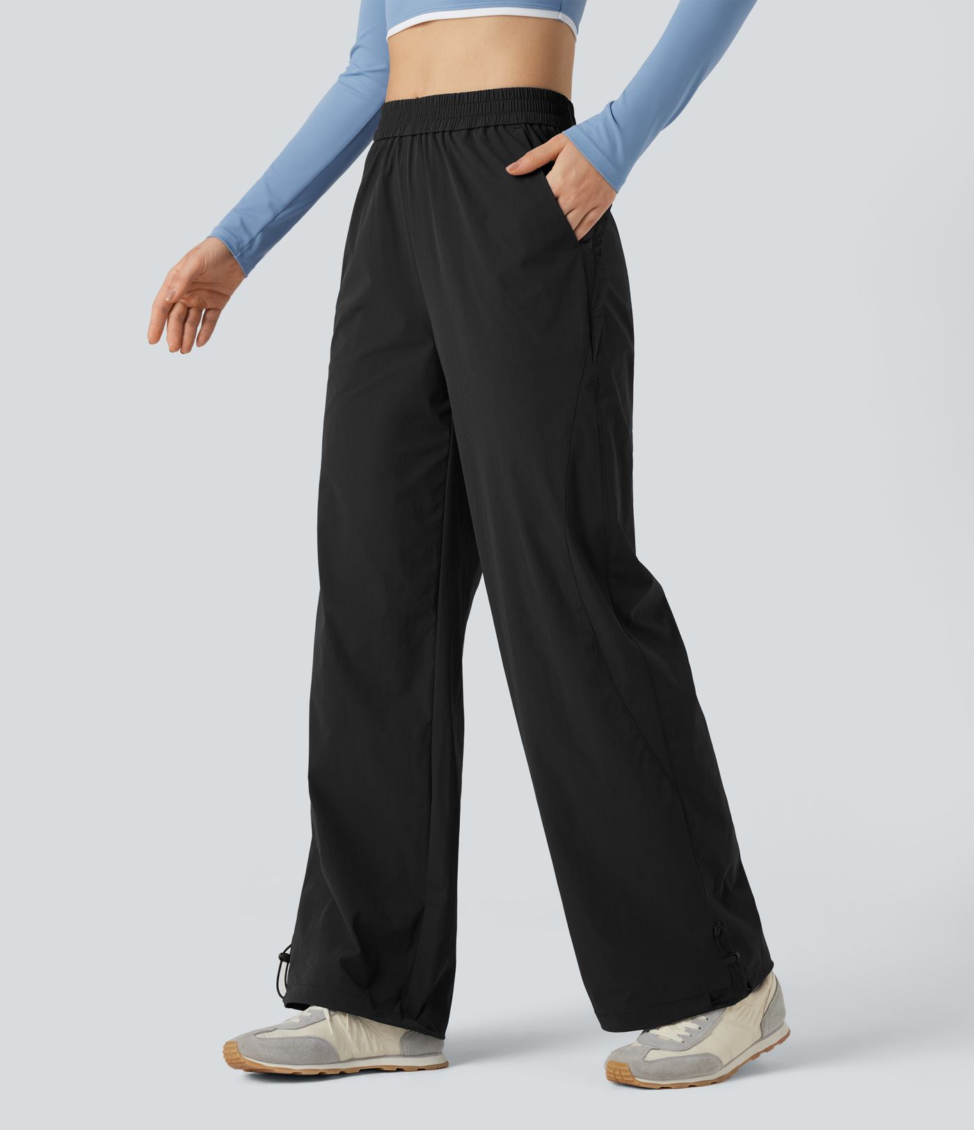 Pantalon yoga baggy taille haute avec cordon de serrage ajustable et poches