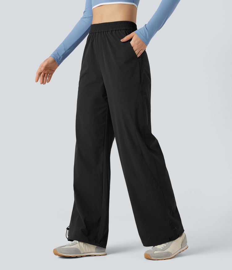 Pantalon yoga baggy taille haute avec cordon de serrage ajustable et poches