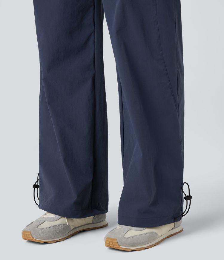 Pantalon yoga baggy taille haute avec cordon de serrage ajustable et poches