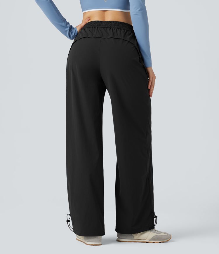 Pantalon yoga baggy taille haute avec cordon de serrage ajustable et poches