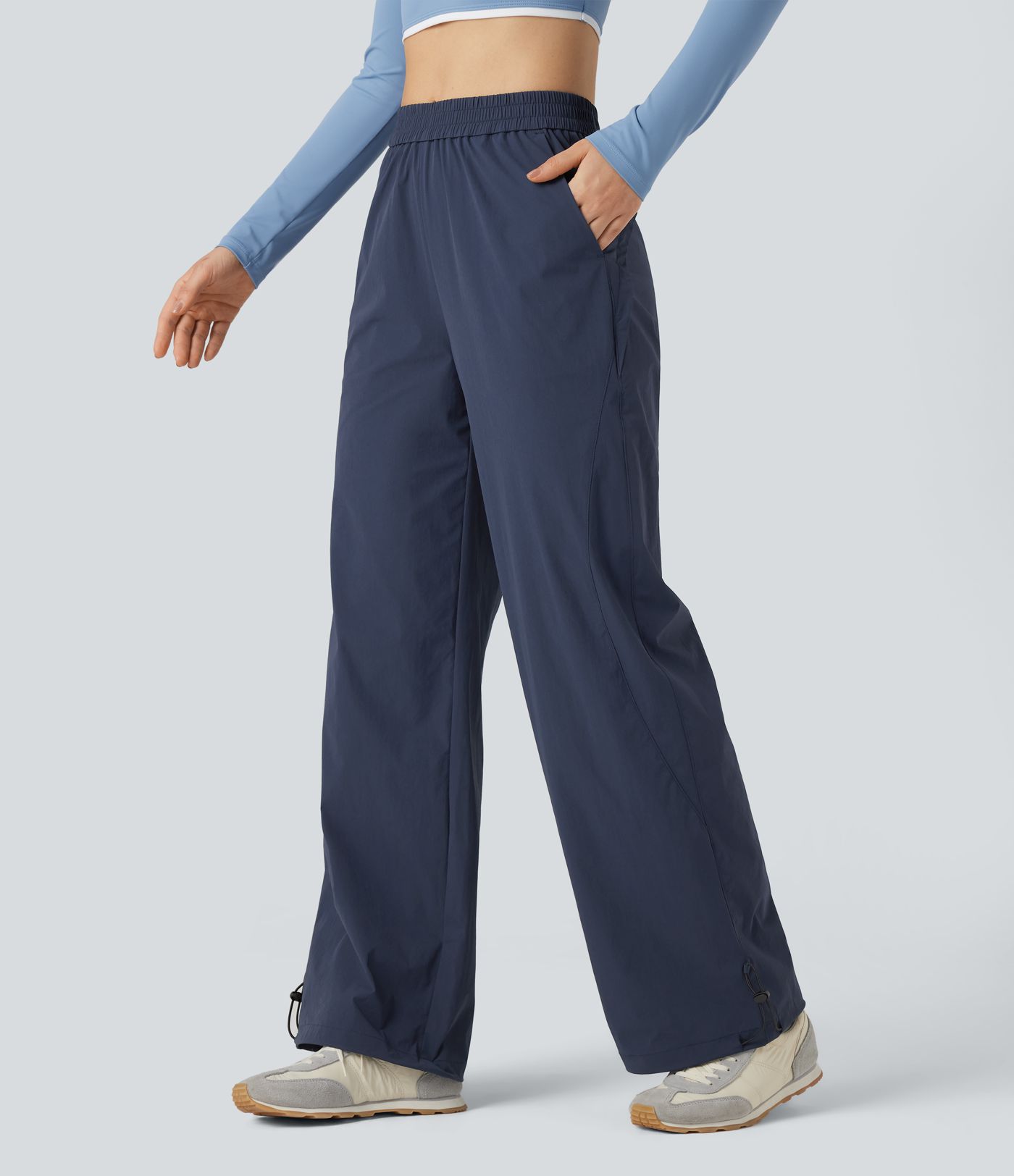 Pantalon yoga baggy taille haute avec cordon de serrage ajustable et poches