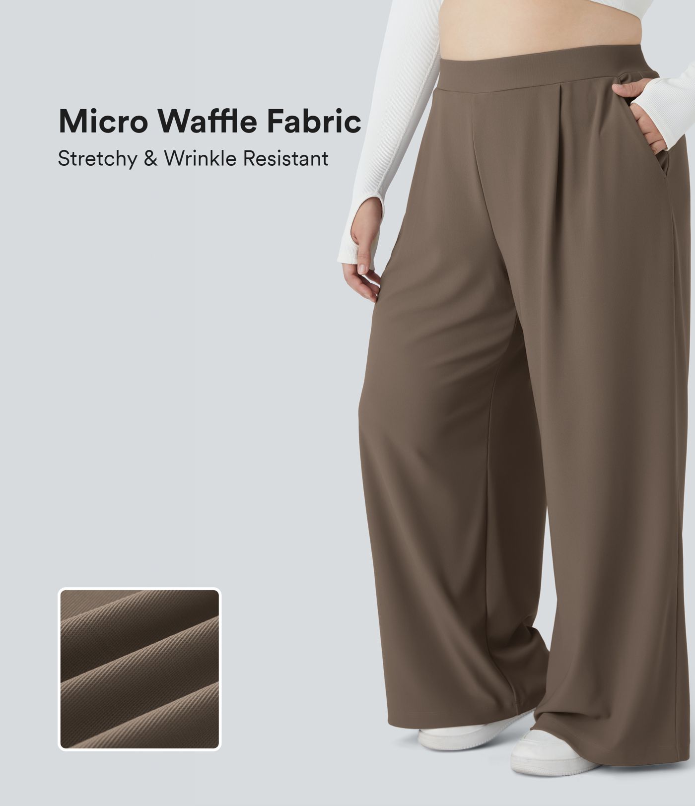 Halara Flex™ High Waisted Body Sculpt Waist-Slimming Pocket Wide Leg Micro Waffle Plus Size Work Pants